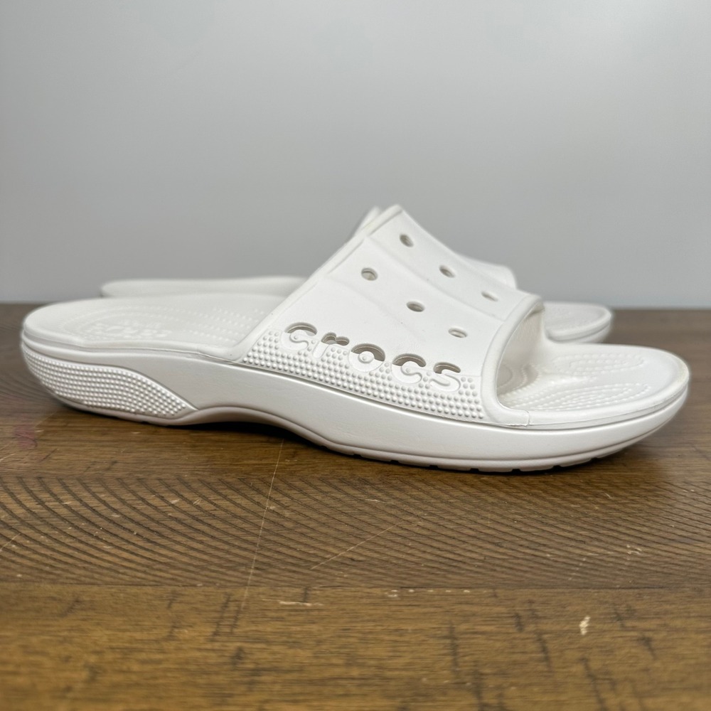 Crocs Classic Slide Sandals Mens 12 White Slip On Two Strap Comfort Beach Pool